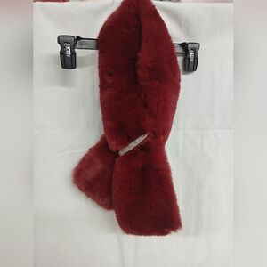 Cozy Burgundy Faux Fur Pull Through Scarf with Bling Diamonds Romantic